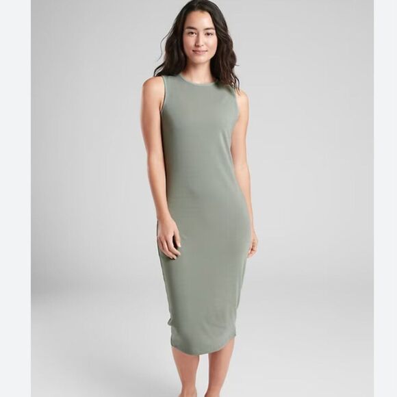 Athleta Sunstream Ribbed Midi Dress Size Small NEW‎ in Sage Travel Resort Beach - Picture 1 of 8